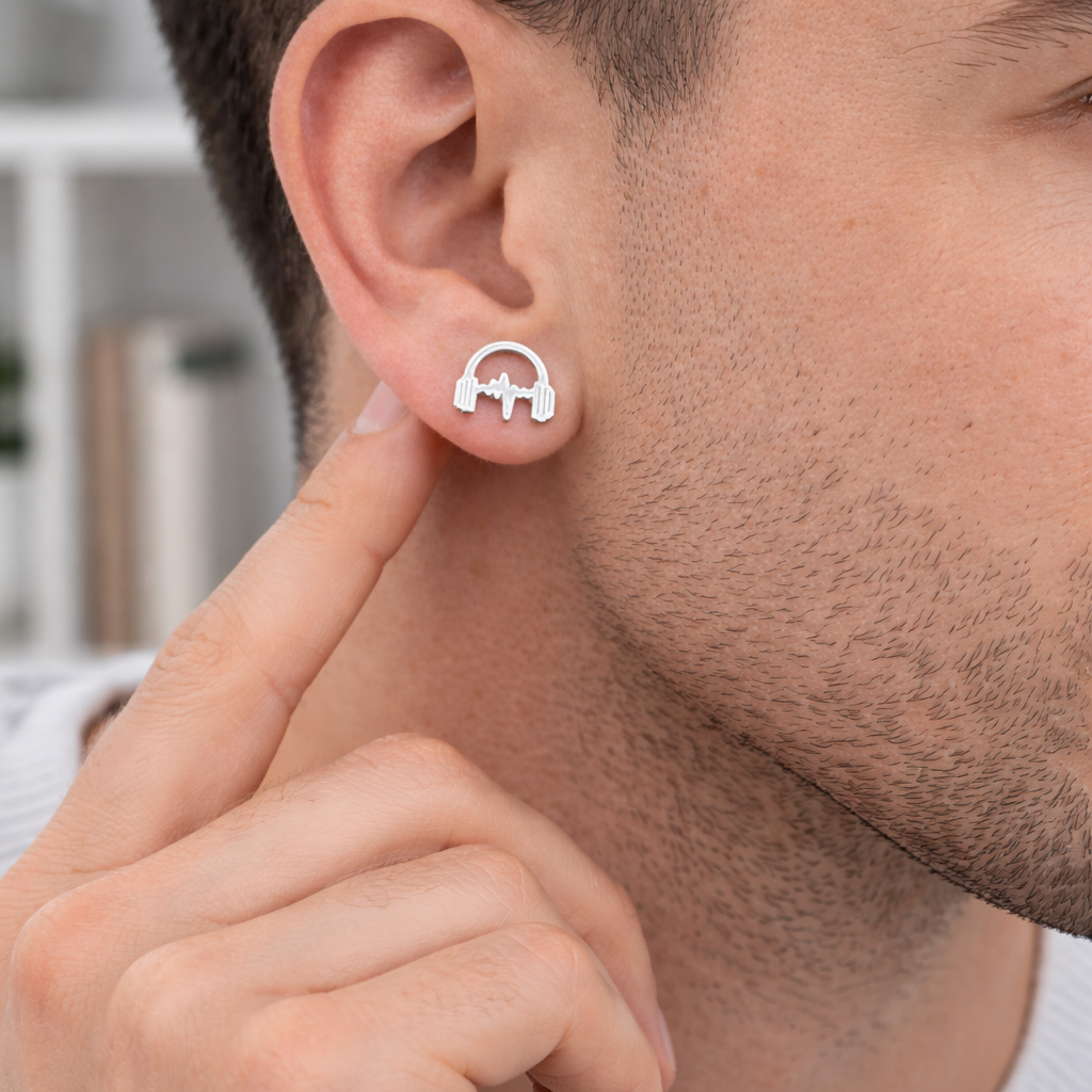 Silver Music Headphones Earrings - record earrings, Music earrings, Birthday Party, Fun, Funky, Unique, studs, DJ, A315 The Funky Bird - {{mens earrings}}