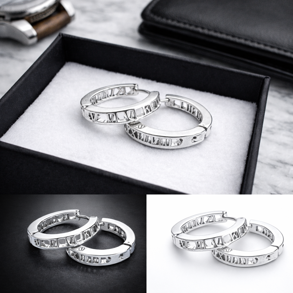 Mens Roman Numerial, Hoop Earring, Man Silver Hoop Earrings, Huggie Earring For Men, Earrings For Him, A134 The Funky Bird - {{mens earrings}}