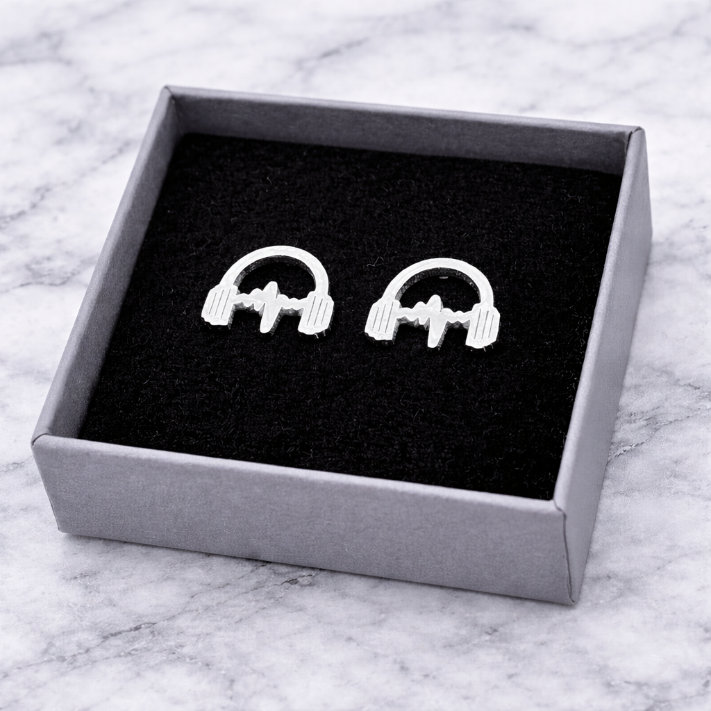 Silver Music Headphones Earrings - record earrings, Music earrings, Birthday Party, Fun, Funky, Unique, studs, DJ, A315 The Funky Bird - {{mens earrings}}