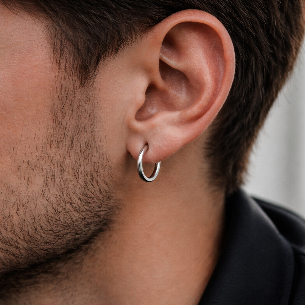 Mens Silver Hoop Earrings -  Silver Hoops - Minimalist Hoop Earrings for Men - Hypoallergenic Silver Earrings - Unisex Sleeper Hoops, A002 The Funky Bird - {{mens earrings}}