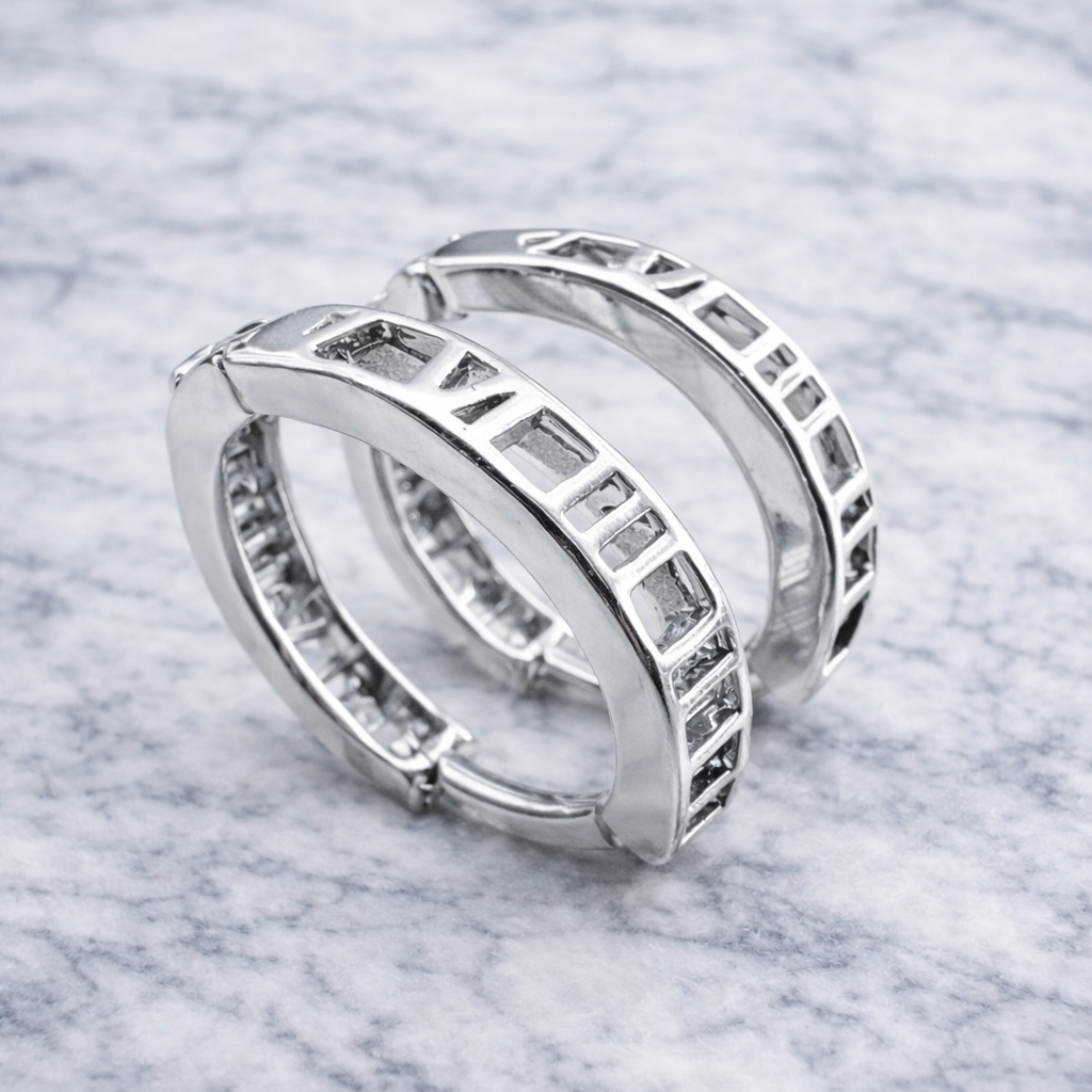 Mens Roman Numerial, Hoop Earring, Man Silver Hoop Earrings, Huggie Earring For Men, Earrings For Him, A134 The Funky Bird - {{mens earrings}}