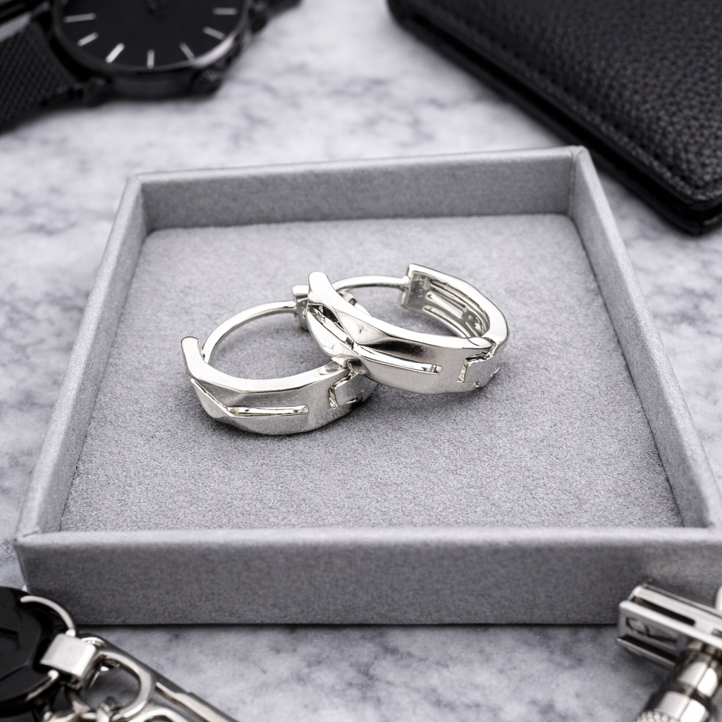 Mens Earrings - Silver hoop Earrings, Men Jewellery, Minimalist sleeper earrings, Mens hoop Earrings, hoops for Men, hoop earrings, A024 The Funky Bird - {{mens earrings}}