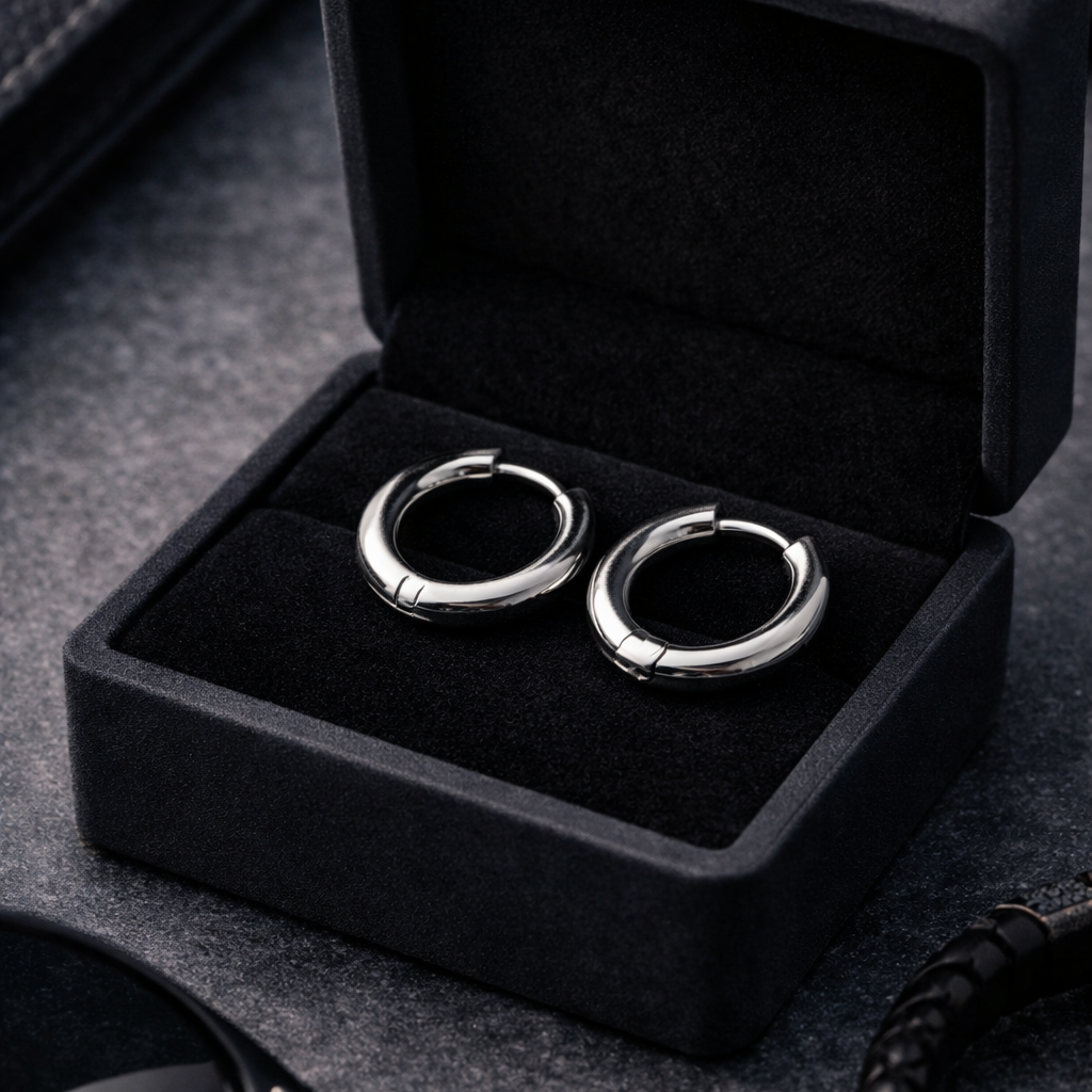 Mens Silver Hoop Earrings -  Silver Hoops - Minimalist Hoop Earrings for Men - Hypoallergenic Silver Earrings - Unisex Sleeper Hoops, A002 The Funky Bird - {{mens earrings}}