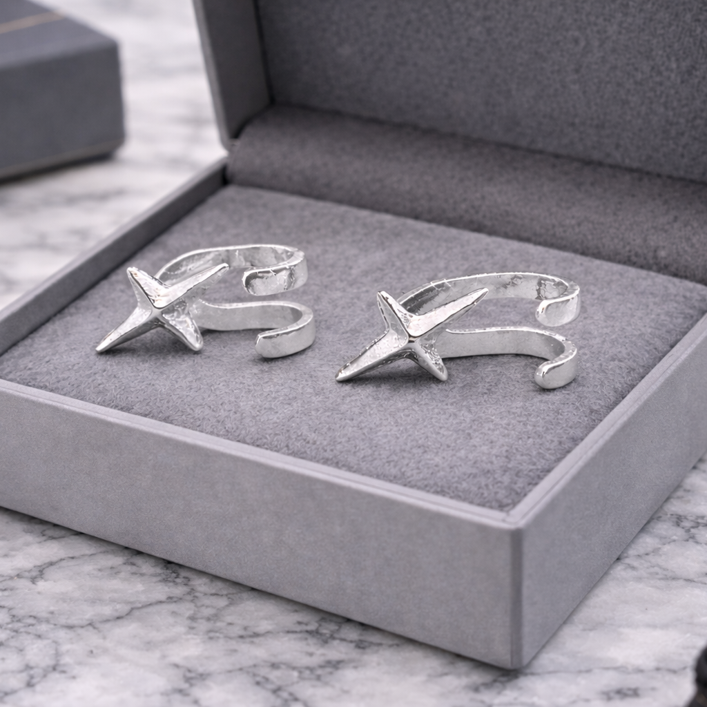 Mens Jewellery - Silver Stud Earrings, Men, Minimalist Male Jewellery, Silver, Mens Stud Earrings, Studs for Men, star hook earrings, A480 The Funky Bird - {{mens earrings}}
