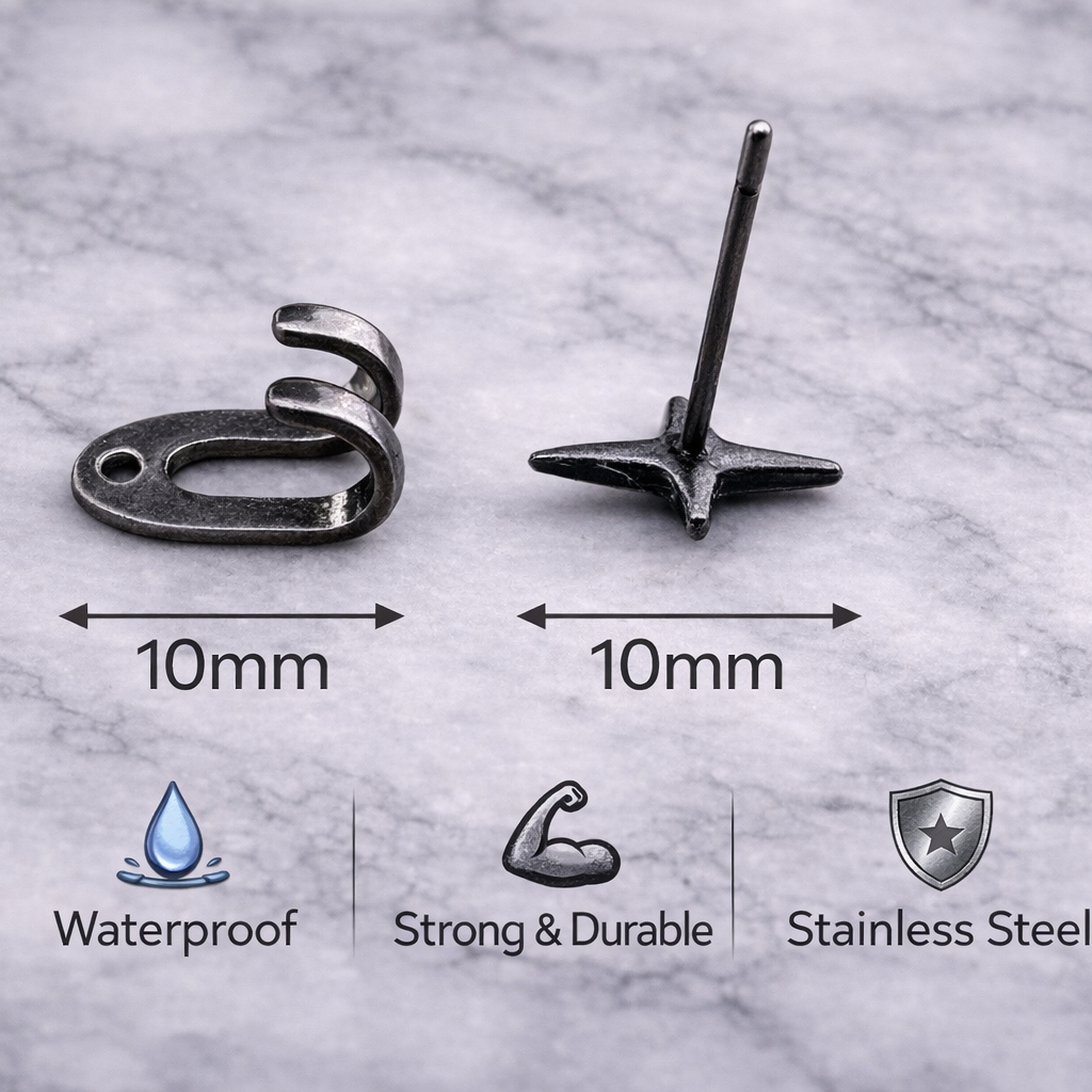 Mens Earrings - Gun Metal Grey Silver Stud Earrings, Minimalist Male Earring, Mens Stud Earrings, Studs for Men, star hook earrings, A479 The Funky Bird - {{mens earrings}}