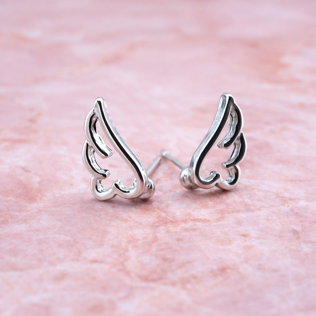 Angel Wing Earrings - Thinking of a loved one, Angel wings Thinking of your loss RIP gift, tiny, Funeral earrings, A054 The Funky Bird - {{mens earrings}}