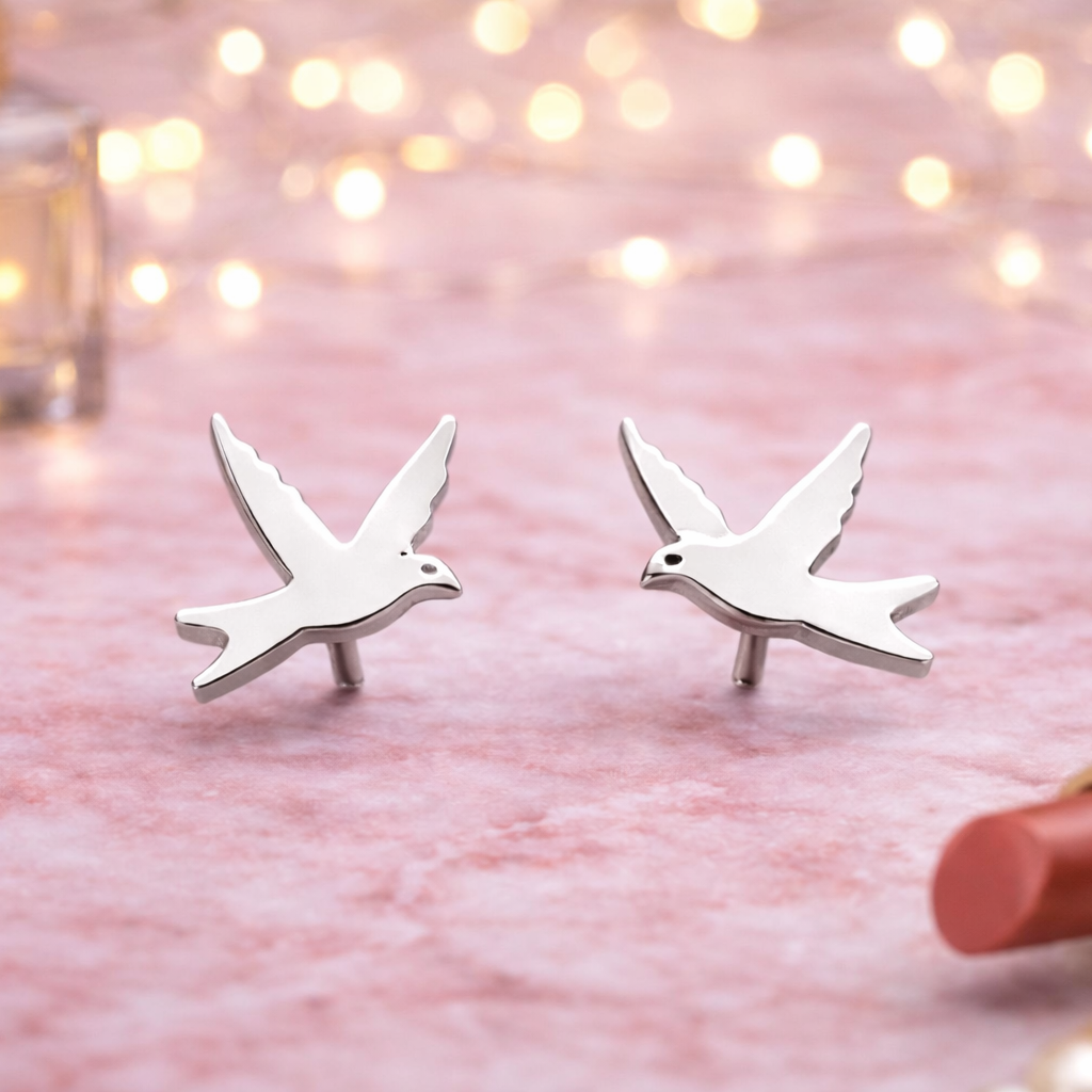 Everyday Wear Earrings - dainty Birthday Silver Bird Earrings, Swift Bird Earrings gift for her nature lover everyday wear, A077 The Funky Bird - {{mens earrings}}
