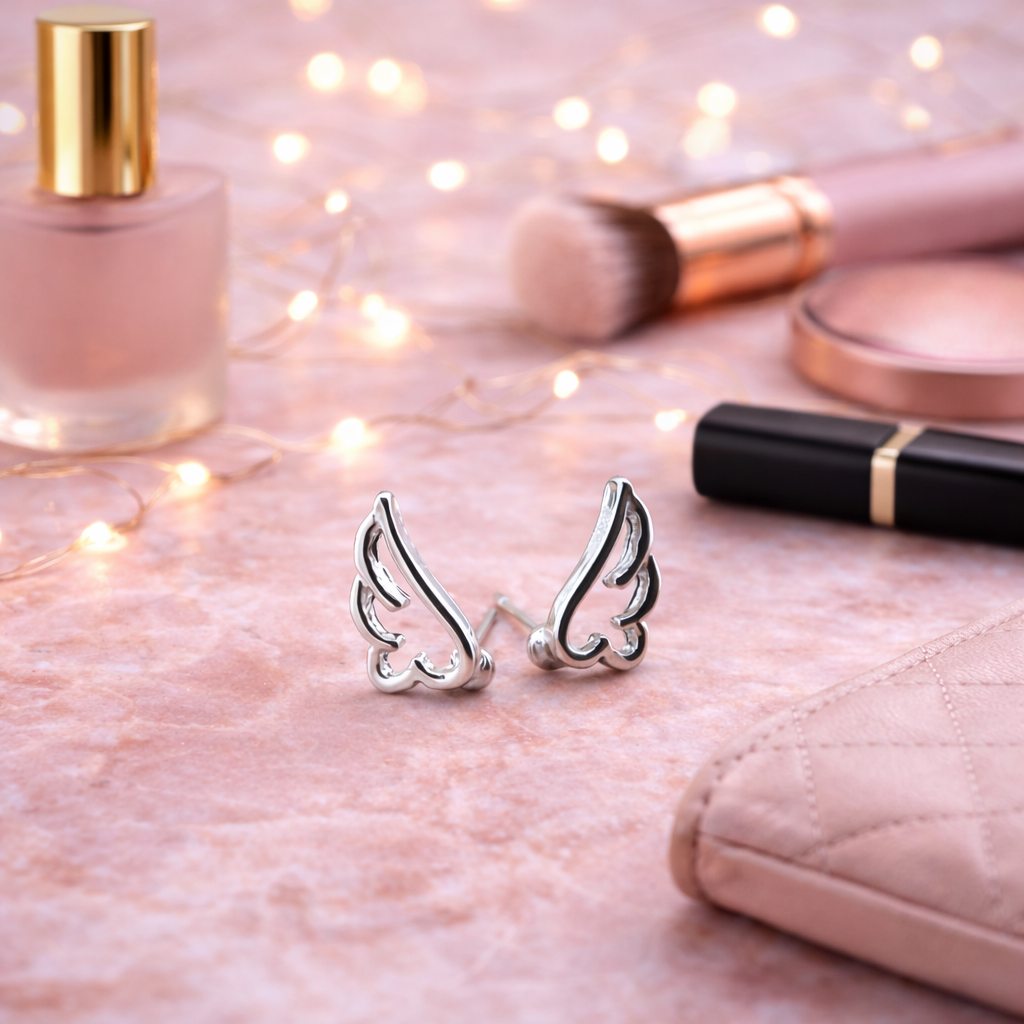Angel Wing Earrings - Thinking of a loved one, Angel wings Thinking of your loss RIP gift, tiny, Funeral earrings, A054 The Funky Bird - {{mens earrings}}