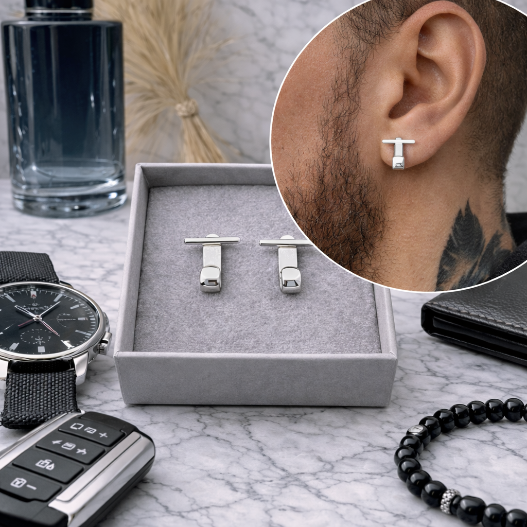 Mens Earrings - Silver Stud Earrings, Men, Minimalist Male Earring, man earring, Mens Stud Earrings, Studs for Men, A239 The Funky Bird - {{mens earrings}}