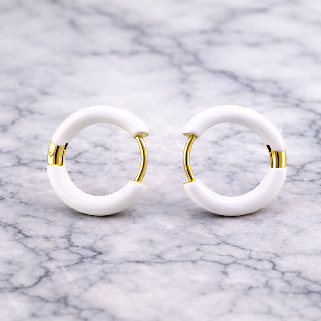White Huggie Hoop Earrings, Chunky Earrings, white Hoop Earrings, Simple Hoop Earrings, Ice white Earrings, Minimalist, A429 The Funky Bird - {{mens earrings}}