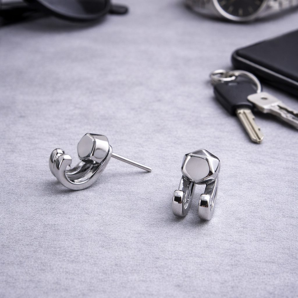 Mens Earrings - Silver Stud Earrings, Men, Minimalist Male Earring, Silver, Studs for Men, edgy earrings, A330 The Funky Bird - {{mens earrings}}