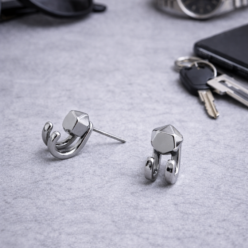 Mens Earrings - Silver Stud Earrings, Men, Minimalist Male Earring, Silver, Studs for Men, edgy earrings, A330 The Funky Bird - {{mens earrings}}