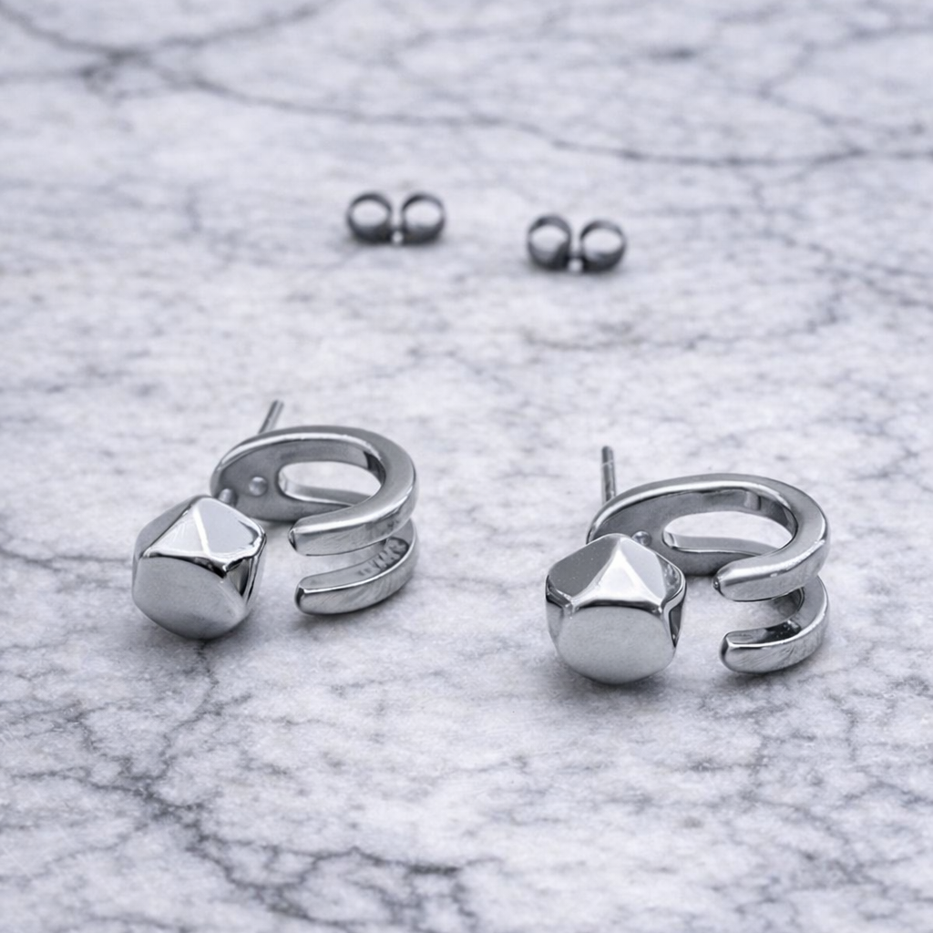 Mens Earrings - Silver Stud Earrings, Men, Minimalist Male Earring, Silver, Studs for Men, edgy earrings, A330 The Funky Bird - {{mens earrings}}