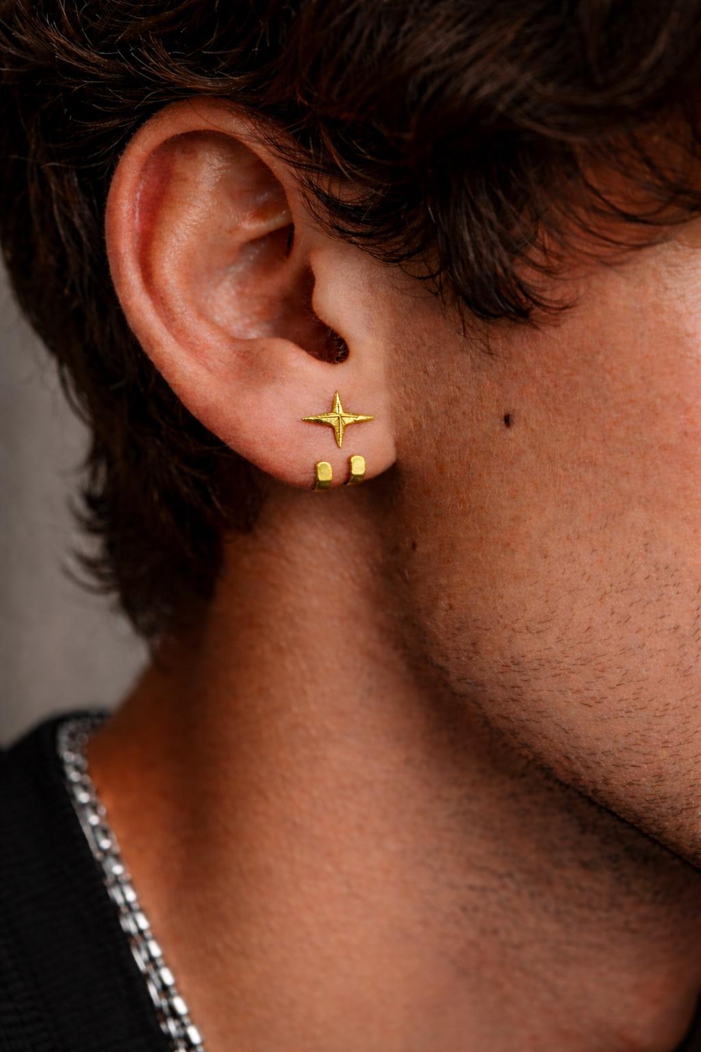 Gold Star Stud Earrings with Wrap Cuff, Stainless Steel Waterproof Earrings, Minimalist Star Earrings, Mens Womens Ear Wrap Studs, Gift A478 Firefly District - {{mens earrings}}