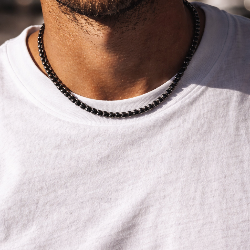 Black Chain Necklace for Men - Black Chain - Stainless Steel - 60cm - Mens Black Chain Black Waterproof Chain - Men's Jewelry Necklace, B010 The Funky Bird - {{mens earrings}}