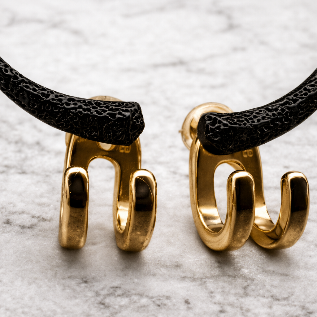 Black Horn and Gold Wrap Earrings for Men, Double Hoop Ear Jacket, Stainless Steel Ear Wrap Stud, Edgy Alternative Mens Earrings, Goth Punk Jewelry, B021 (Copy) The Funky Bird - {{mens earrings}}