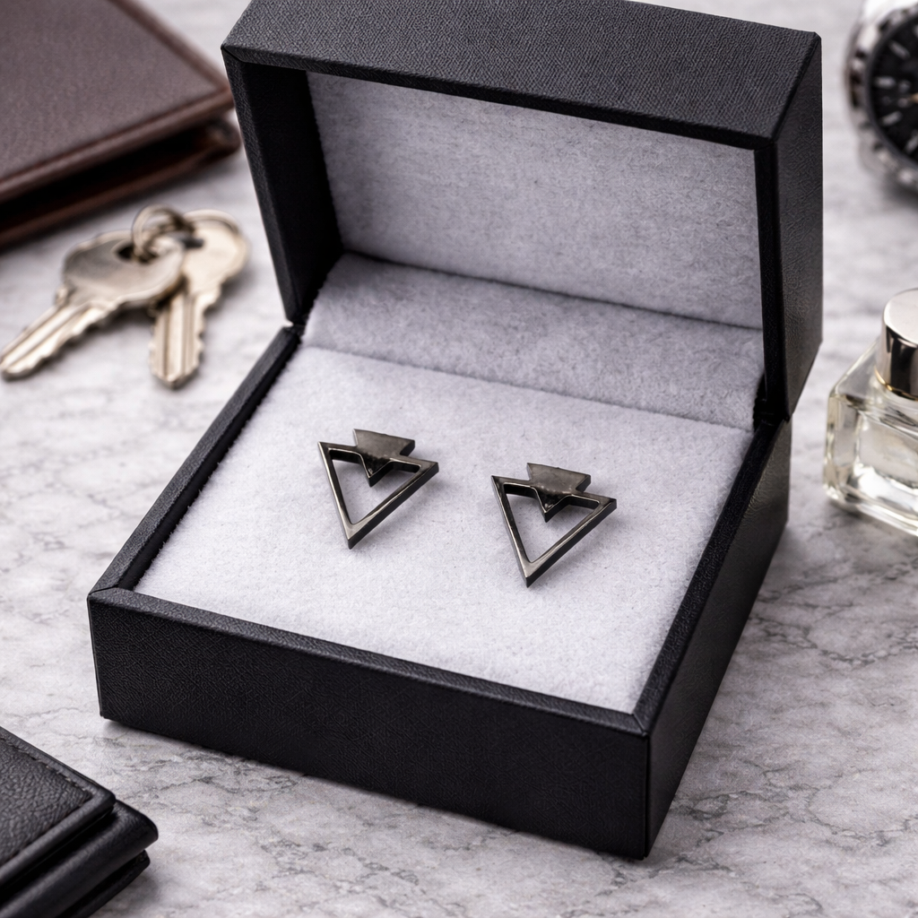 Black Manly Triangle Earrings, Mens Black Earrings - Black Edgy Earrings , Funky, Manly, Black, punk, Viking, Indy, rock, Unique gift, A007 The Funky Bird - {{mens earrings}}