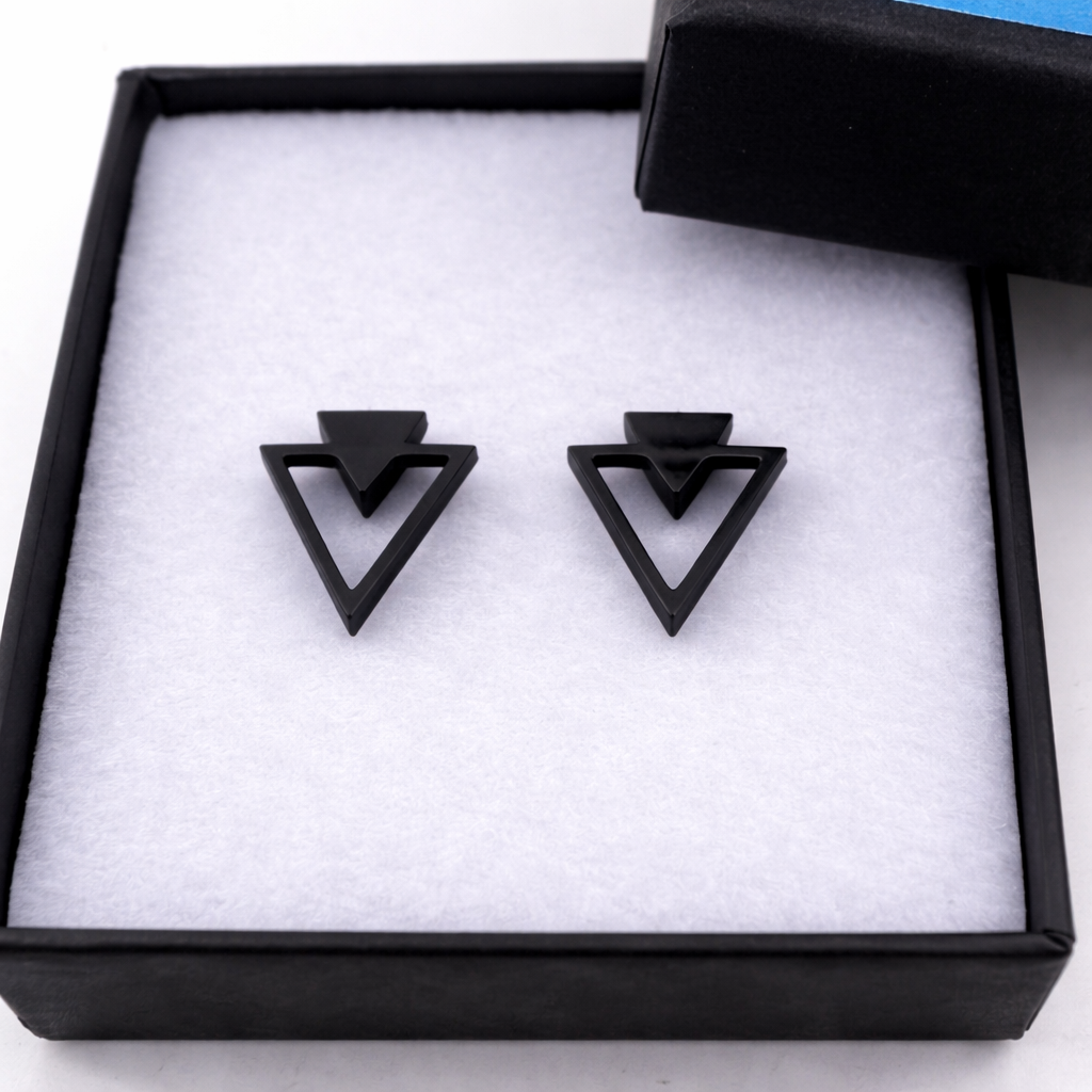 Black Manly Triangle Earrings, Mens Black Earrings - Black Edgy Earrings , Funky, Manly, Black, punk, Viking, Indy, rock, Unique gift, A007 The Funky Bird - {{mens earrings}}