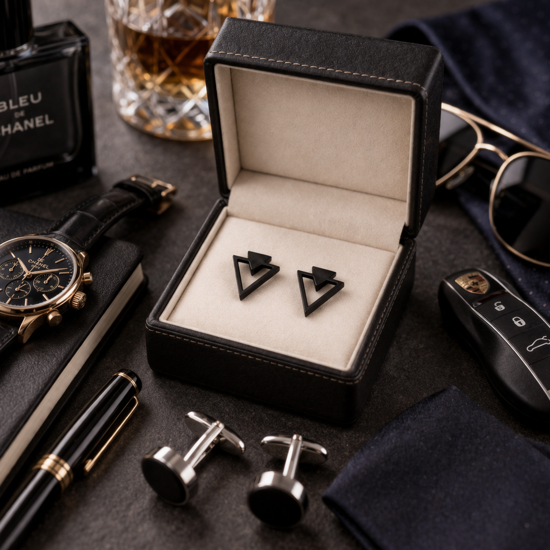 Black Manly Triangle Earrings, Mens Black Earrings - Black Edgy Earrings , Funky, Manly, Black, punk, Viking, Indy, rock, Unique gift, A007 The Funky Bird - {{mens earrings}}