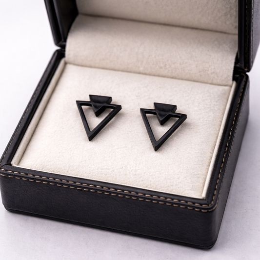 Black Manly Triangle Earrings, Mens Black Earrings - Black Edgy Earrings , Funky, Manly, Black, punk, Viking, Indy, rock, Unique gift, A007 The Funky Bird - {{mens earrings}}