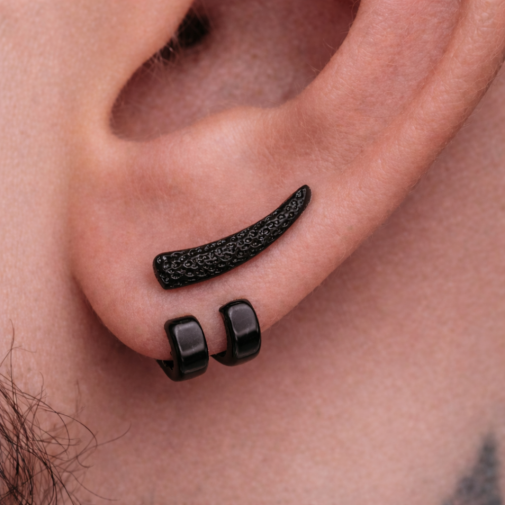 Mens Black Stud Earrings - Minimalist Black Stainless Steel Studs - Small Earrings for Men - Edgy Everyday Earring Gift, B021 The Funky Bird - {{mens earrings}}