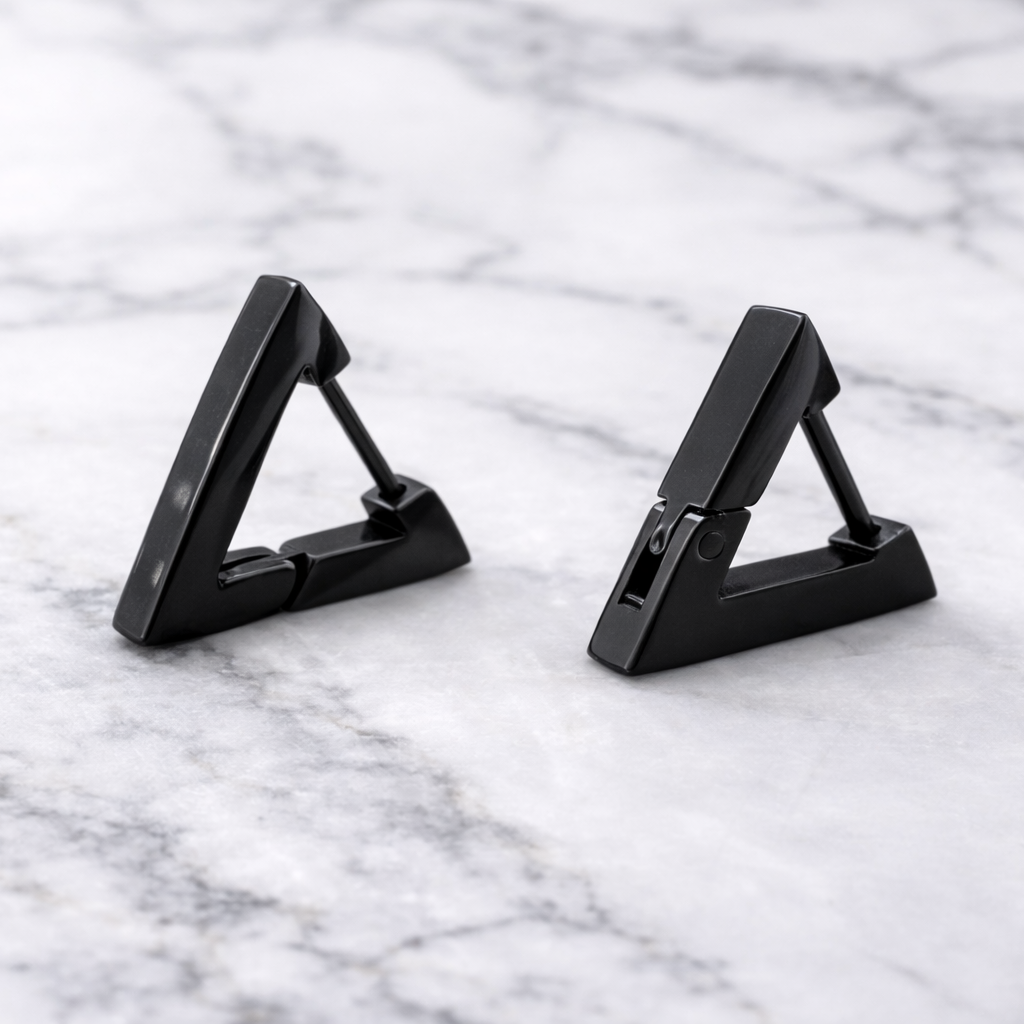 Mens Earrings - Black Triangle Earring, Men, Minimalist Male Earring, Sterling Silver, Mens Stud Earrings, Single earring for Men, A311 The Funky Bird - {{mens earrings}}
