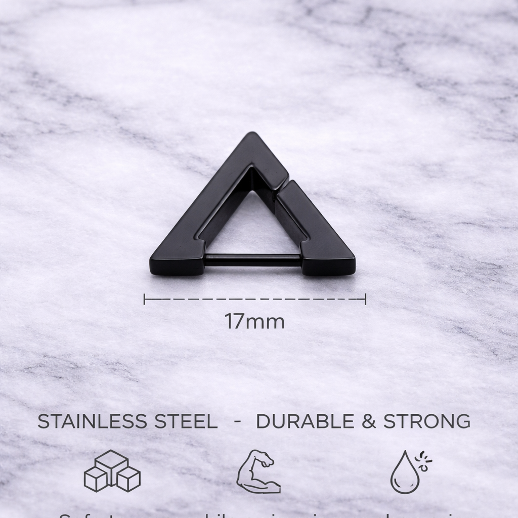 Mens Earrings - Black Triangle Earring, Men, Minimalist Male Earring, Sterling Silver, Mens Stud Earrings, Single earring for Men, A311 The Funky Bird - {{mens earrings}}