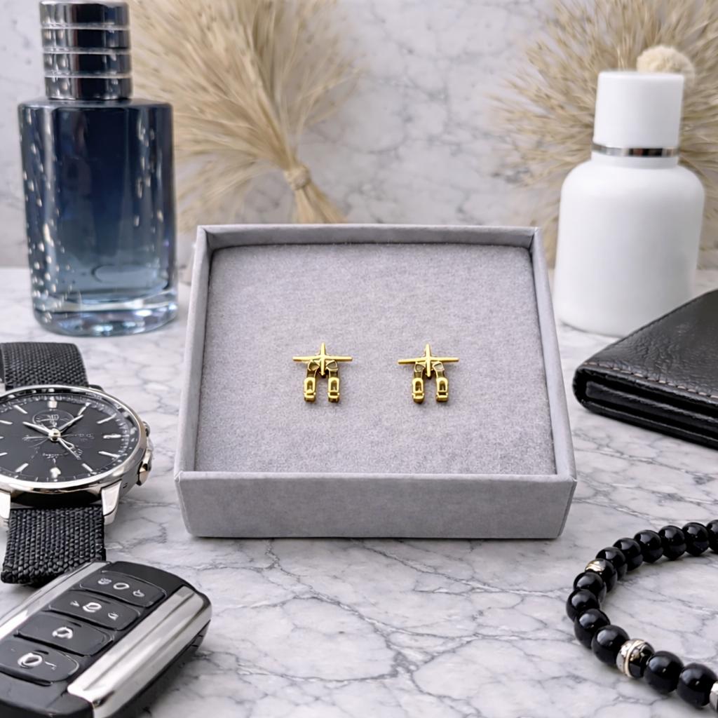 Gold Star Stud Earrings with Wrap Cuff, Stainless Steel Waterproof Earrings, Minimalist Star Earrings, Mens Womens Ear Wrap Studs, Gift A478 Firefly District - {{mens earrings}}