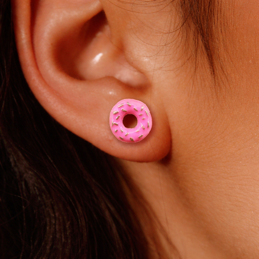 Donut Earrings, Donut lover, Gift for Cook, Unique fun gift for teens or for girls fun Donut Earrings, Pink Studs Food Jewelry, A064 The Funky Bird - {{mens earrings}}