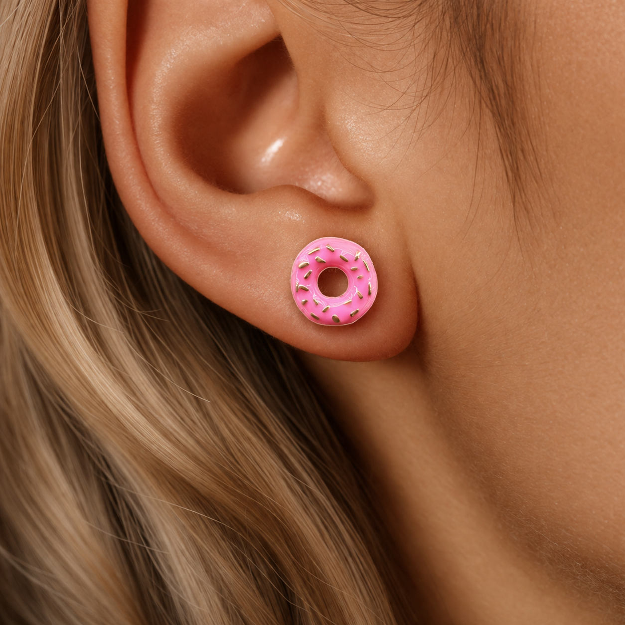 Donut Earrings, Donut lover, Gift for Cook, Unique fun gift for teens or for girls fun Donut Earrings, Pink Studs Food Jewelry, A064 The Funky Bird - {{mens earrings}}