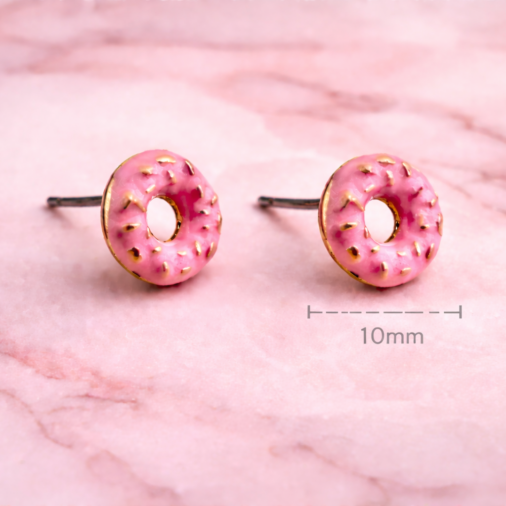 Donut Earrings, Donut lover, Gift for Cook, Unique fun gift for teens or for girls fun Donut Earrings, Pink Studs Food Jewelry, A064 The Funky Bird - {{mens earrings}}