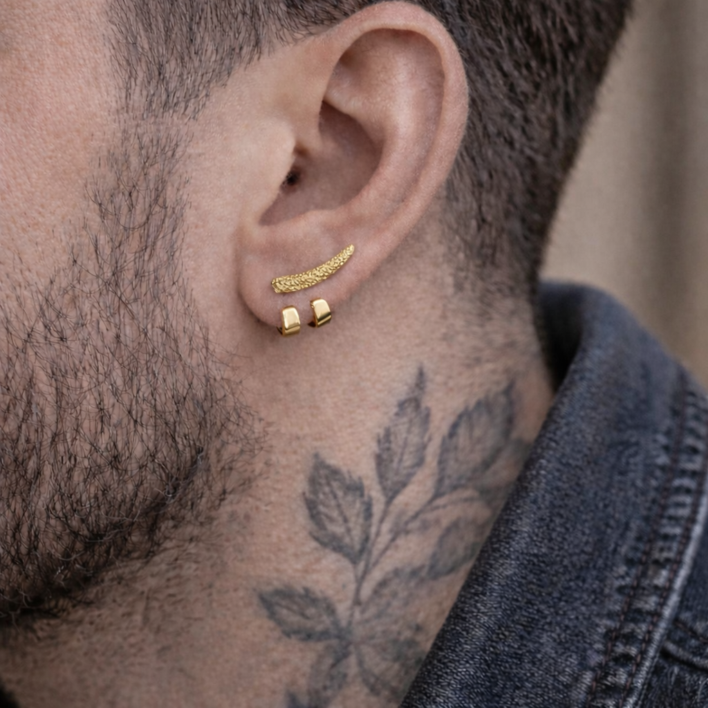 Mens Jewelry - Gold Stud Earrings, Men, Husband, Minimalist Male Jewelry, 18k Gold Mens Jewellery, Studs for Men, tick v hoop earrings, B020 The Funky Bird - {{mens earrings}}