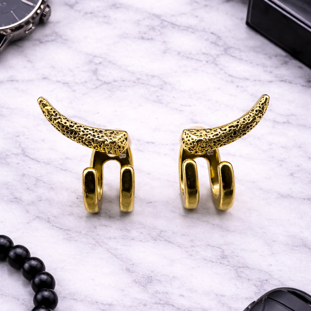 Mens Earrings - Gold Stud Earrings, Men, Minimalist Male Earring, 18k Gold, Mens Stud Earrings, Studs for Men, tick v hoop earrings, B020 The Funky Bird - {{mens earrings}}