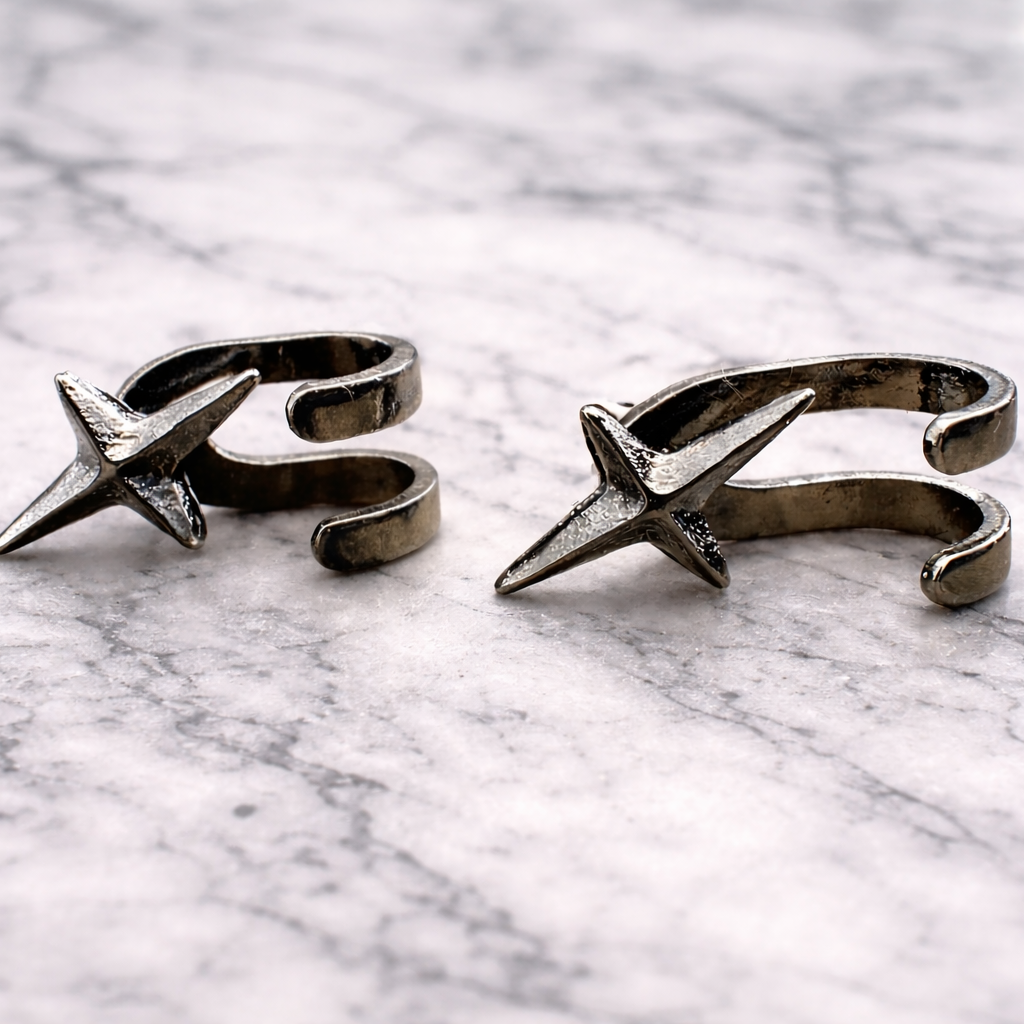 Mens Earrings - Gun Metal Grey Silver Stud Earrings, Minimalist Male Earring, Mens Stud Earrings, Studs for Men, star hook earrings, A479 The Funky Bird - {{mens earrings}}