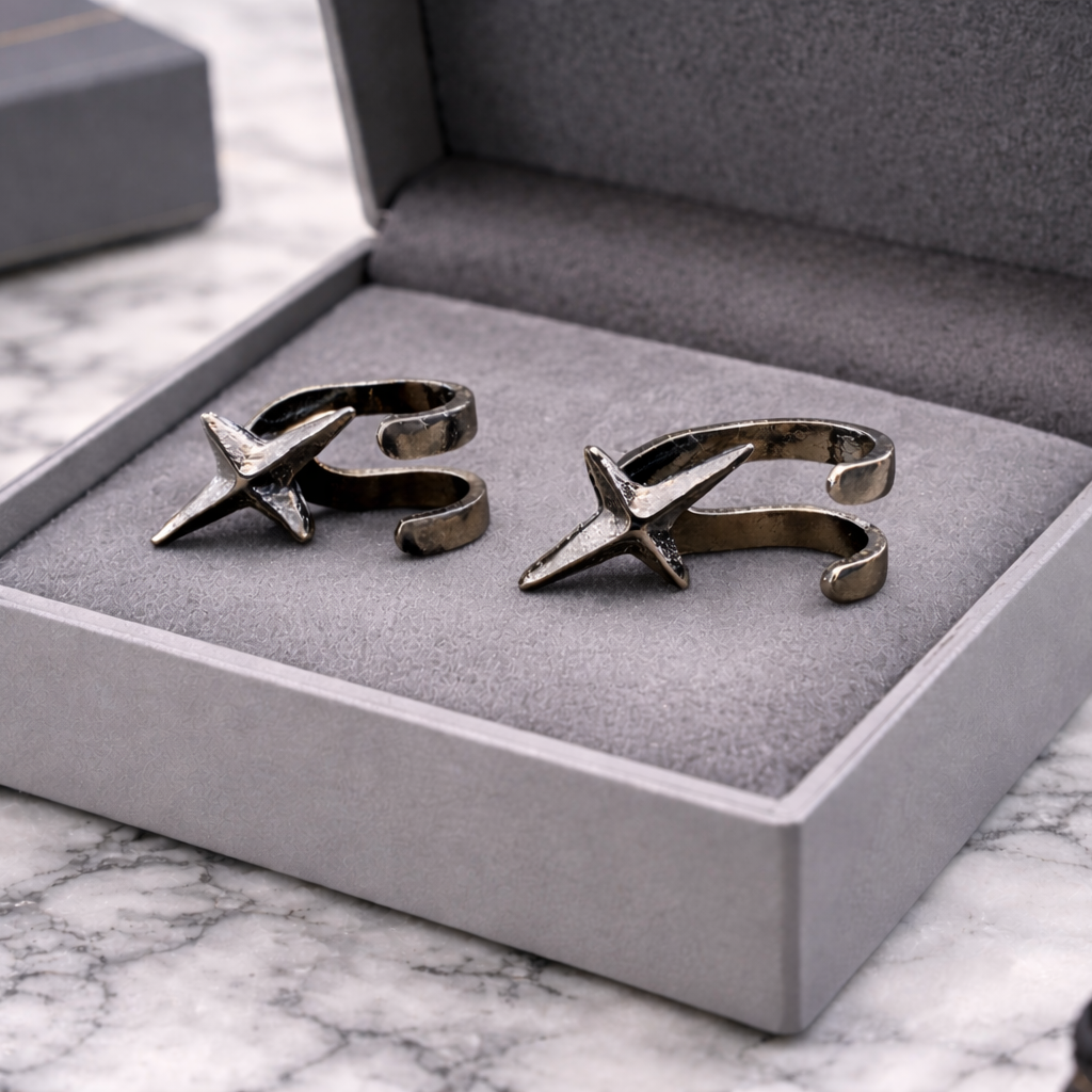 Mens Earrings - Gun Metal Grey Silver Stud Earrings, Minimalist Male Earring, Mens Stud Earrings, Studs for Men, star hook earrings, A479 The Funky Bird - {{mens earrings}}
