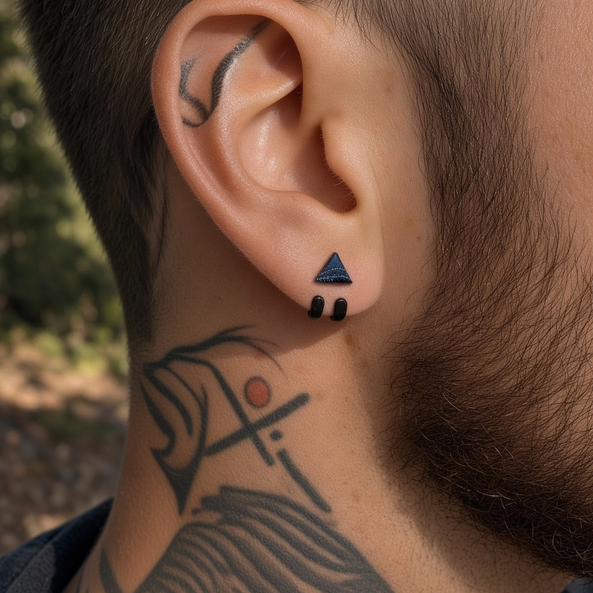 Black triangle studs with black wraps for men, A501 BWrap - Firefly District