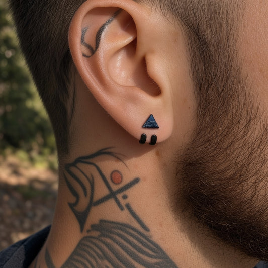 Black triangle studs with black wraps for men, A501 BWrap - Firefly District