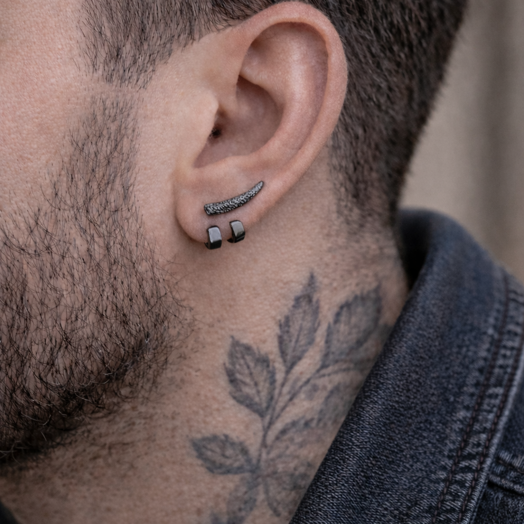 Mens Earrings - Grey Silver Stud Earrings, Men, Minimalist, Grey Silver Earring, Silver, Mens Stud Earrings, Studs for Men, tick, A229 The Funky Bird - {{mens earrings}}