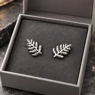 Everyday Earrings - Silver Fern Stud Earrings, Minimalist, Gifts for Wife, Women's Stud Earrings, Studs for Women, Nature Earrings, A385 Firefly District - {{mens earrings}}