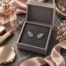 Everyday Earrings - Silver Fern Stud Earrings, Minimalist, Gifts for Wife, Women's Stud Earrings, Studs for Women, Nature Earrings, A385 Firefly District - {{mens earrings}}