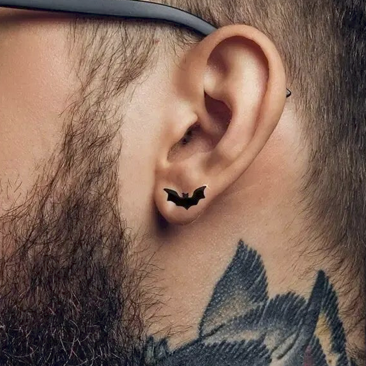 Mens Earrings - Black Stud Earrings, Men, Bat Wing Black Bat Earrings, Black Earrings, Mens Stud Earrings Edgy Studs for Men, Bat, A332 The Funky Bird - {{mens earrings}}