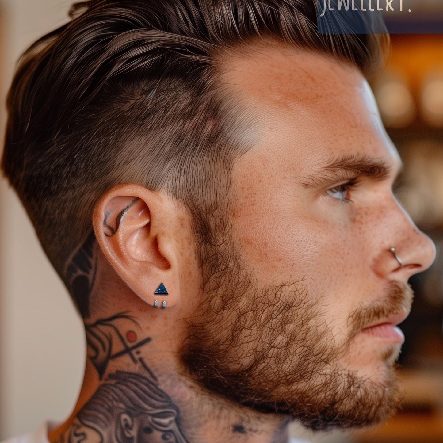 Silver Huggie Earrings for Men: Black Triangle Stud Jewelry, A501 Firefly District - {{mens earrings}}