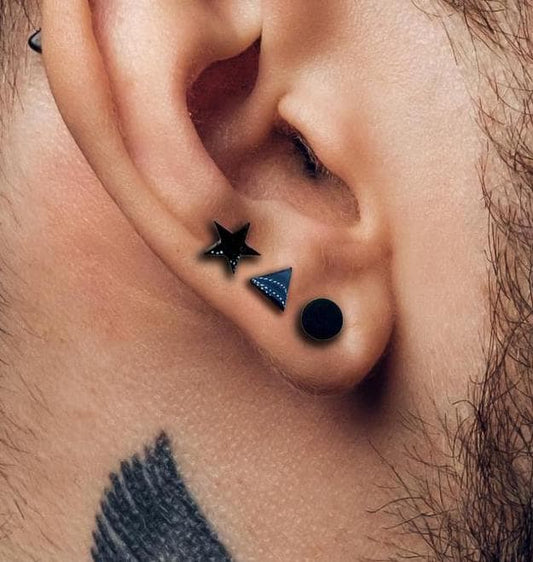 Men’s Earrings Set - Triangle Circle Star Earrings - Asymmetrical Earrings for Men - Minimalist Jewelry - Earrings for Him, A501,A509,A379 Firefly District - {{mens earrings}}