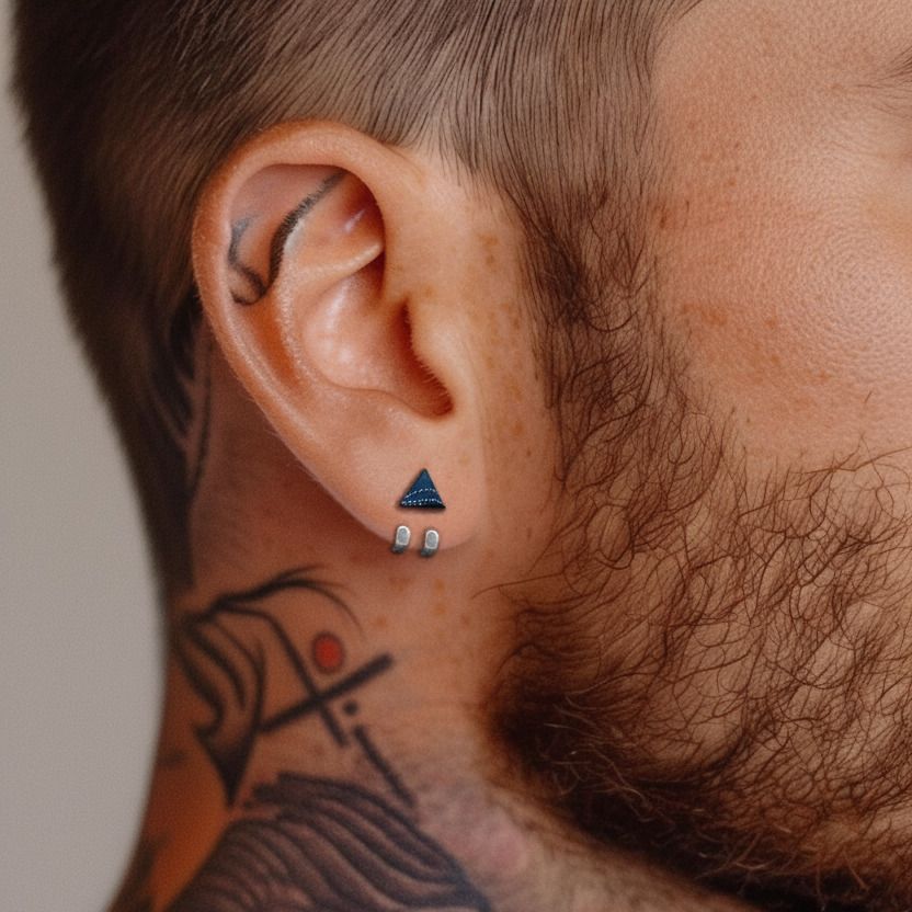 Silver Huggie Earrings for Men: Black Triangle Stud Jewelry, A501 Firefly District - {{mens earrings}}