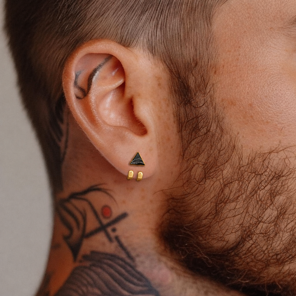 Black and Gold Huggie Earrings for Men: Waterproof Stud Jewelry, A501 Firefly District - {{mens earrings}}