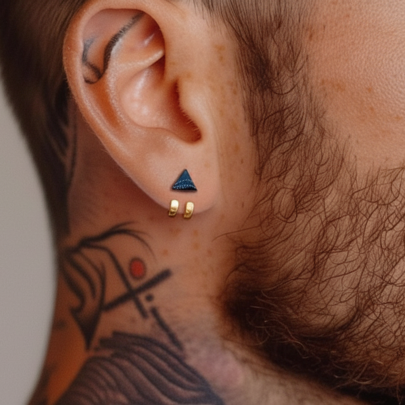 Black and Gold Huggie Earrings for Men: Waterproof Stud Jewelry, A501 Firefly District - {{mens earrings}}