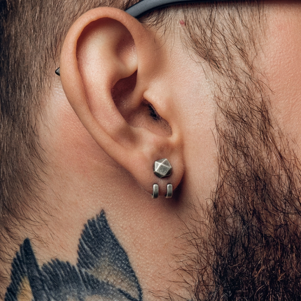 Mens Jewellery - Silver Gun Metal Black, Stud Earrings, Men, Minimalist Male Earring, Studs for Men, edgy Jewelry, A142 (Copy) Firefly District - {{mens earrings}}