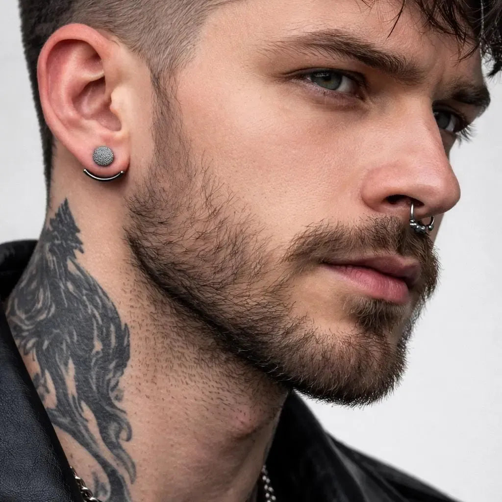 Mens Earrings - Gun Metal Grey wrap around  Earrings, Men, Minimalist Male Earring, Silver, Mens stud, Man Earrings, for Men, edgy, B026 - Firefly District -{{mens earrings}}