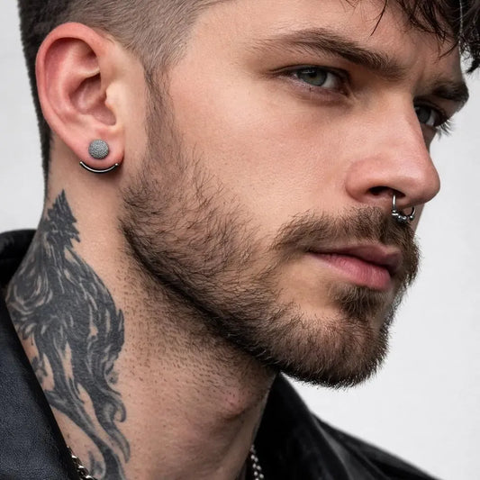 Mens Earrings - Gun Metal Grey wrap around  Earrings, Men, Minimalist Male Earring, Silver, Mens stud, Man Earrings, for Men, edgy, B026 - Firefly District