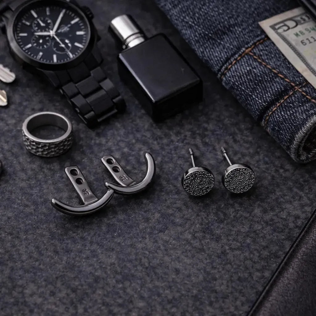 Mens Earrings - Gun Metal Grey wrap around  Earrings, Men, Minimalist Male Earring, Silver, Mens stud, Man Earrings, for Men, edgy, B026 - Firefly District -{{mens earrings}}